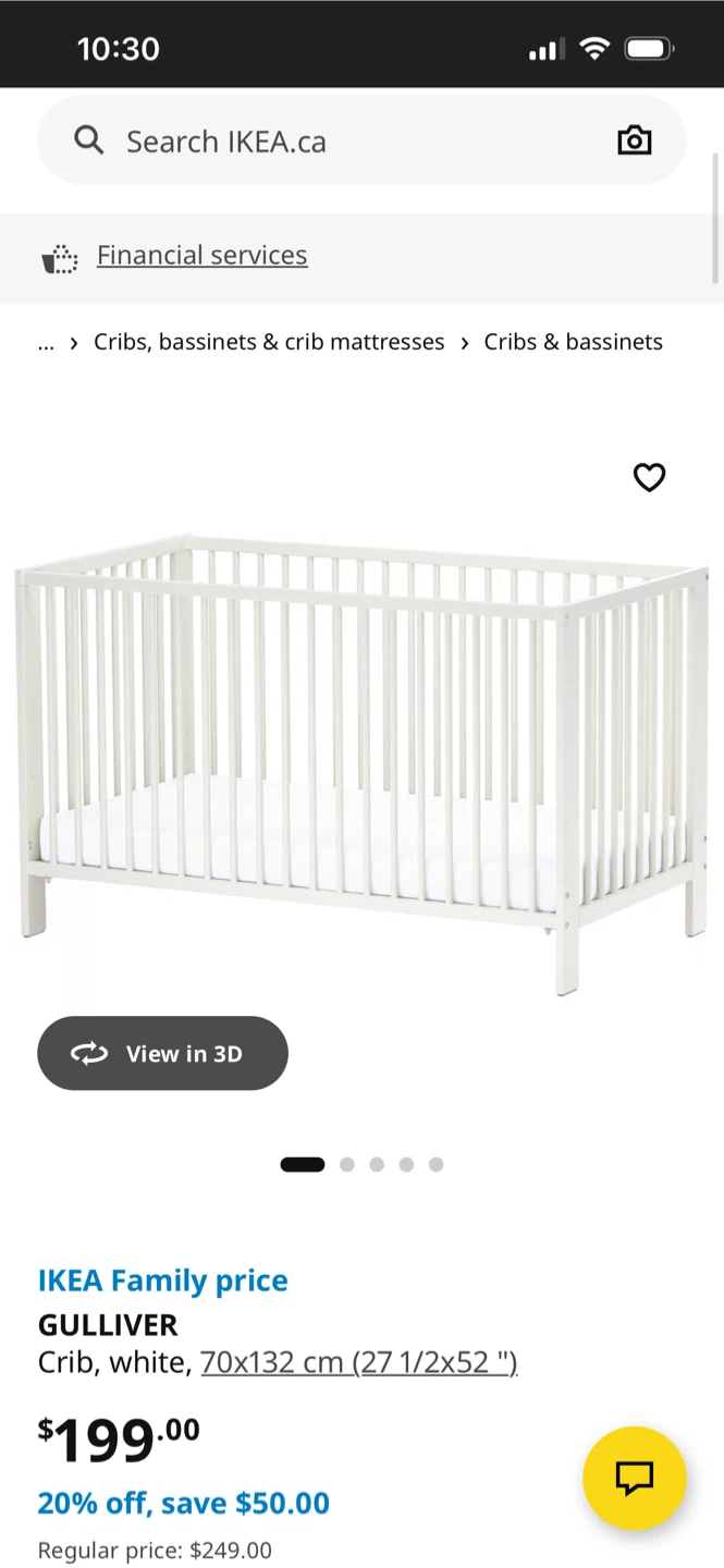 IKEA SNIGLAR Crib, Beech. with Foam Mattress