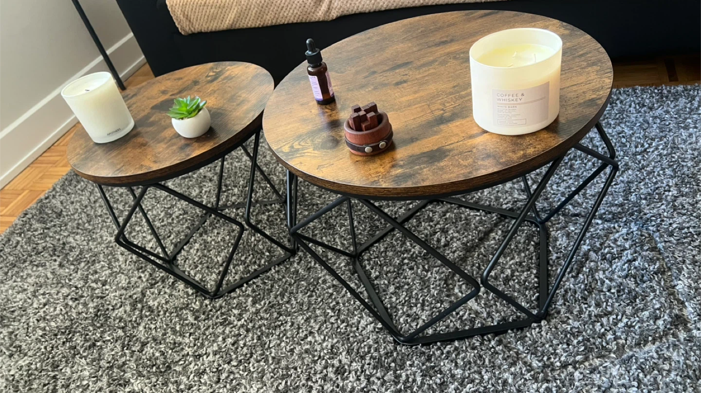 Set of 2 Round Nesting End Tables - Rustic Wood Look