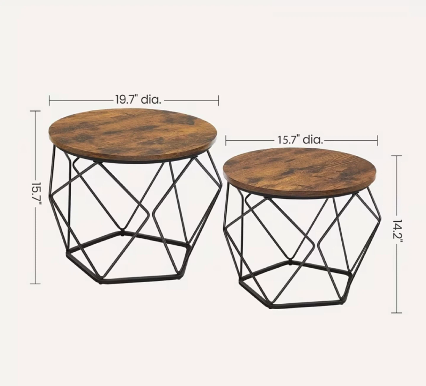 Set of 2 Round Nesting End Tables - Rustic Wood Look - photo 3