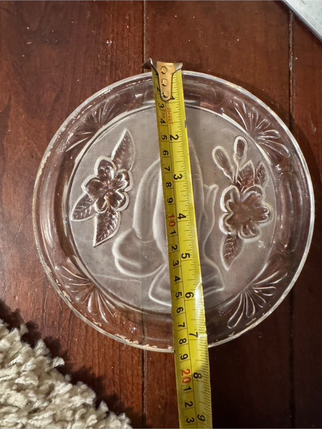 Clear Glass Decorative Plate with Embossed Flowers