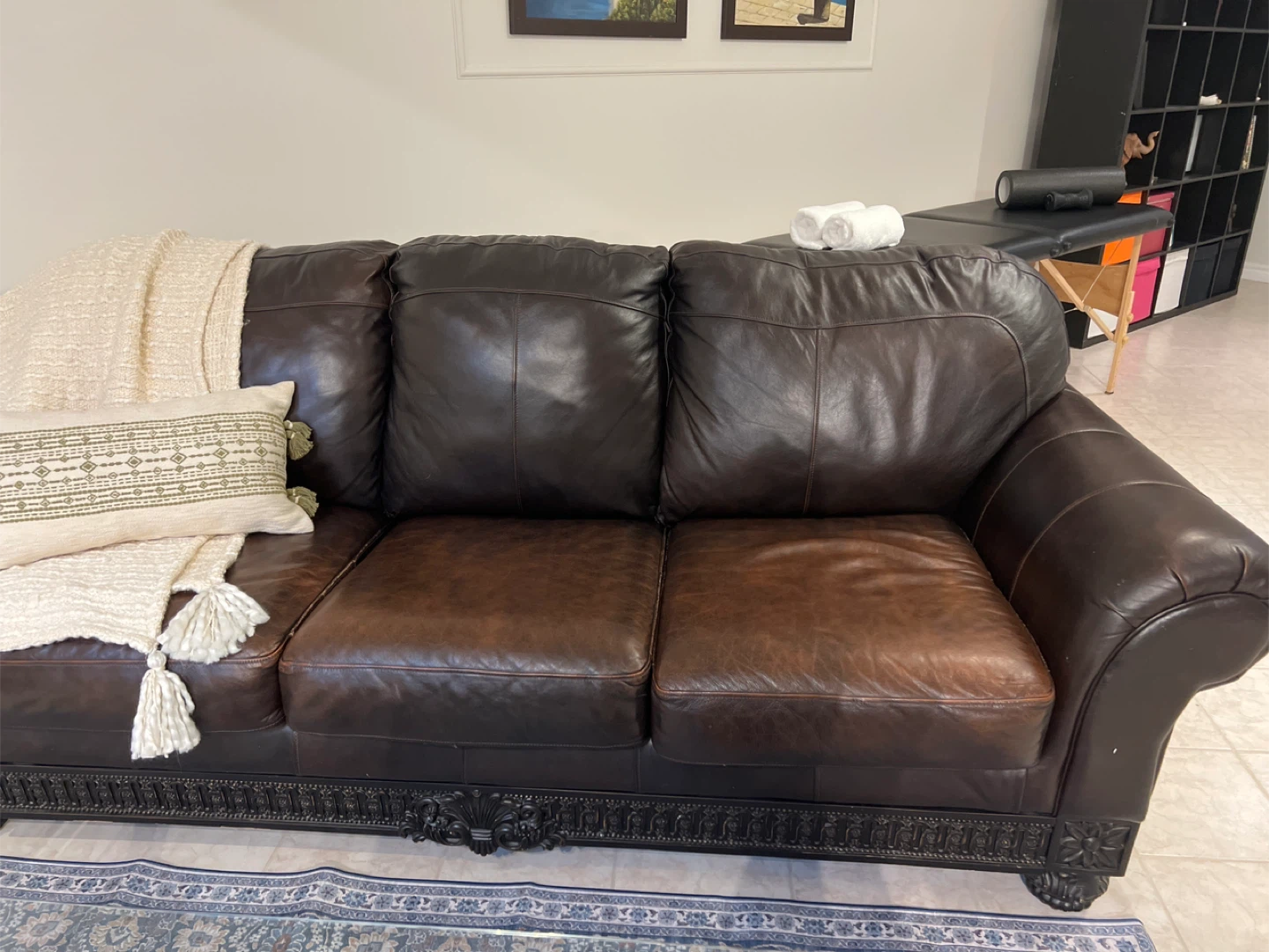 Two Dark Brown Leather Sofas