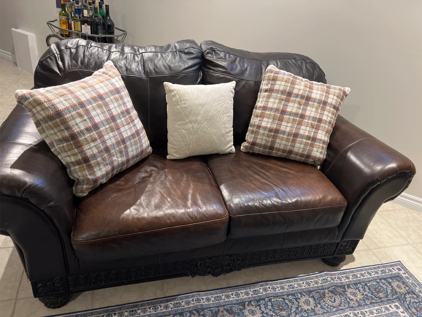 Two Dark Brown Leather Sofas - photo 2