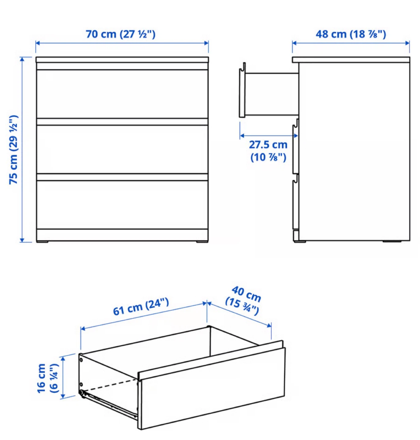 IKEA White 3-Drawer Nightstand (Brand New) - photo 3