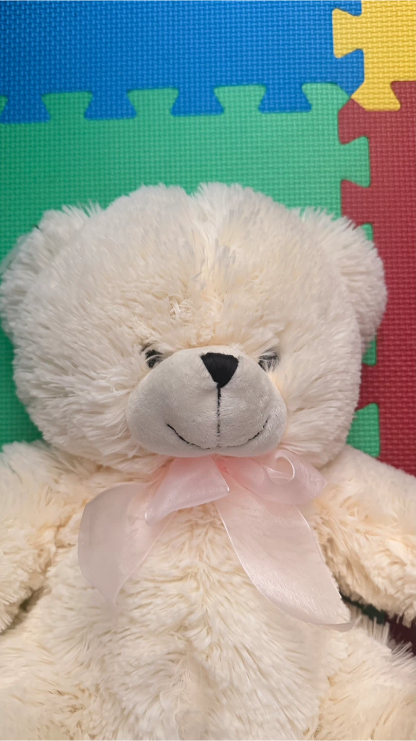 Cream Teddy Bear with Pink Bow - photo 2