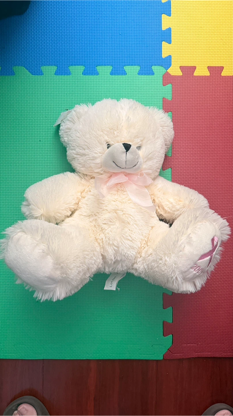 Cream Teddy Bear with Pink Bow