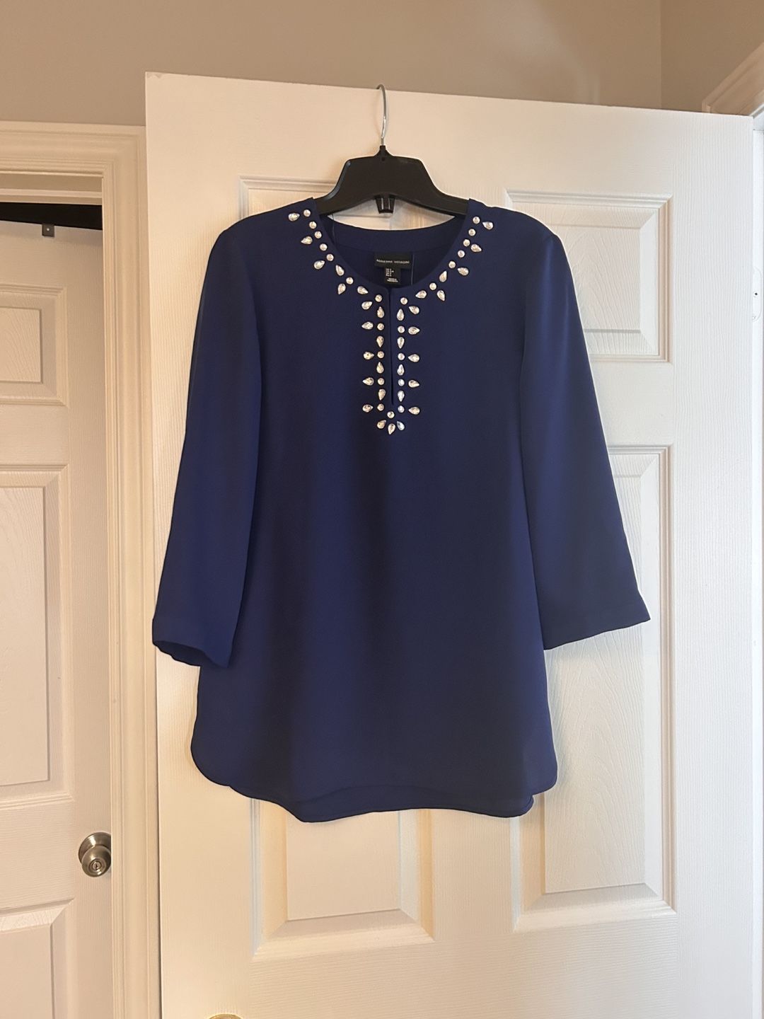 Adrienne Vittadini Women's Embellished Tunic Top - Navy Blue