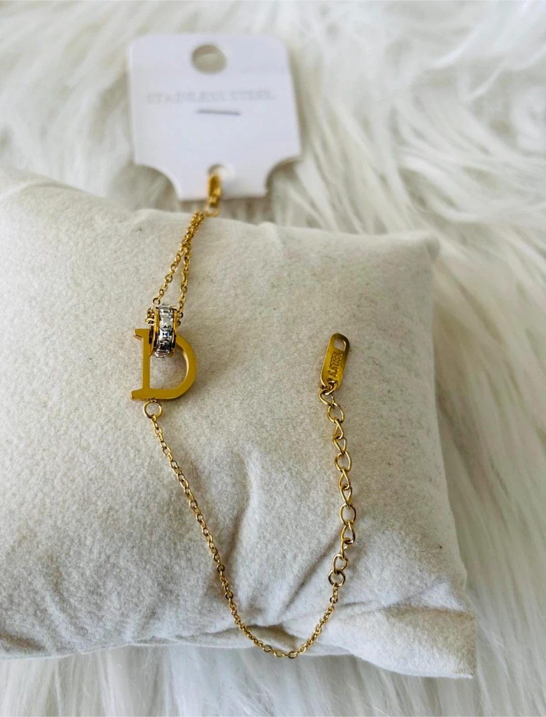 Gold D initial bracelet with Rhinestones