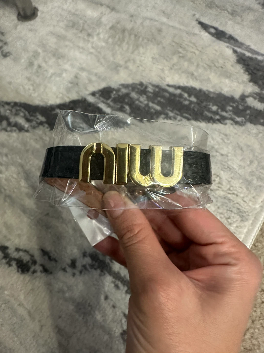 Miu Miu Black Leather Belt with Gold Logo