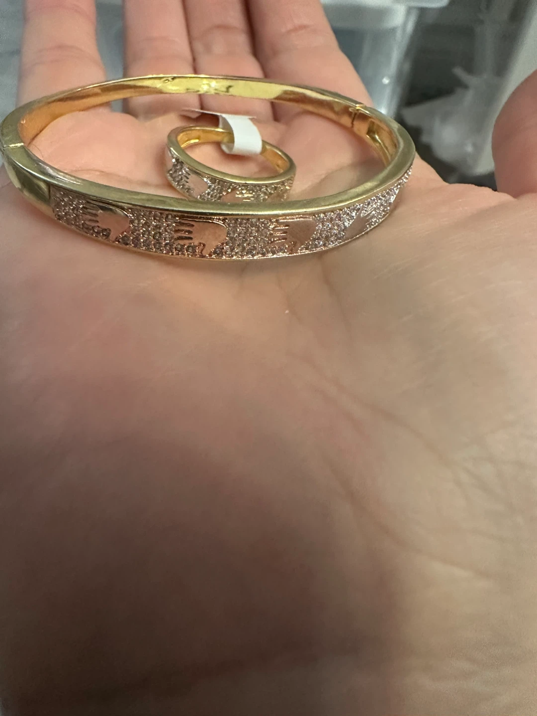 Gold coloured elephant design bangle and ring set