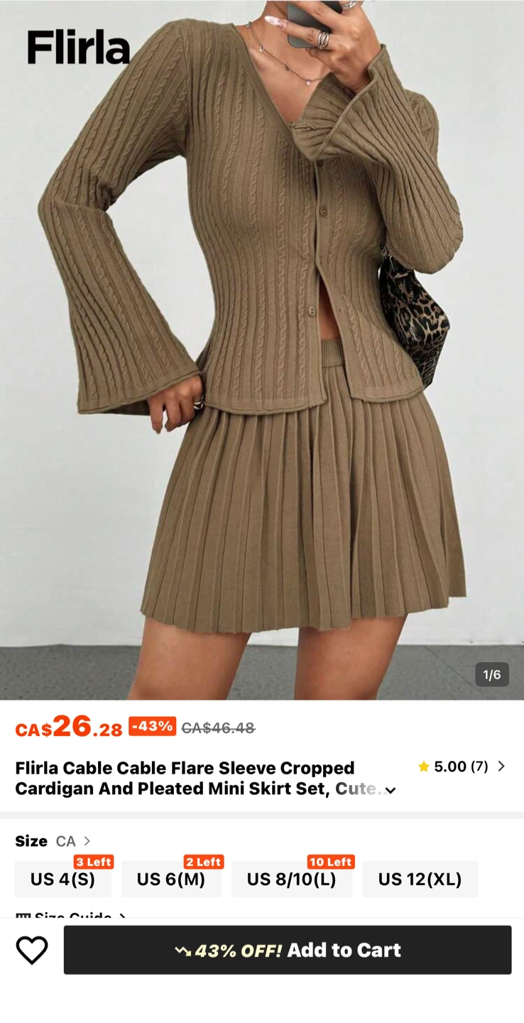 Flare Sleeve Cropped Cardigan And Pleated Mini Skirt Set - photo 3
