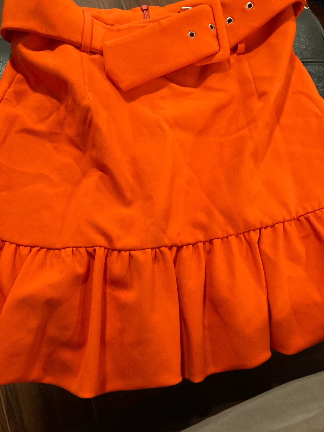 Orange Belted Ruffle Skirt