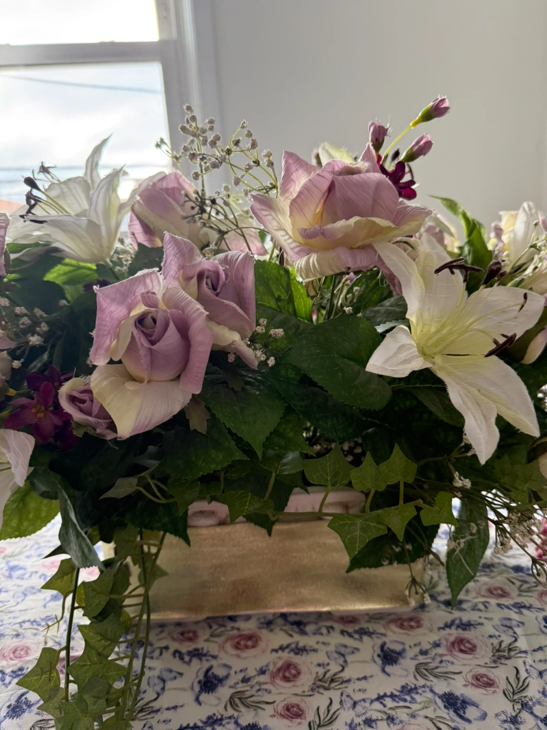 Artificial Flower Arrangement with Roses and Lilies