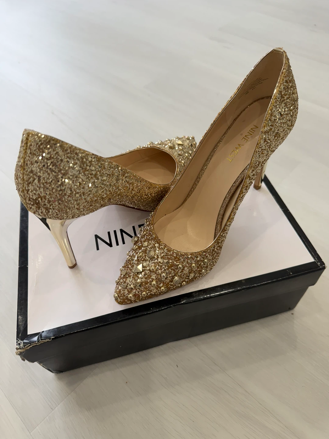 Nine West Gold Glitter Stiletto Heels - Size 8M