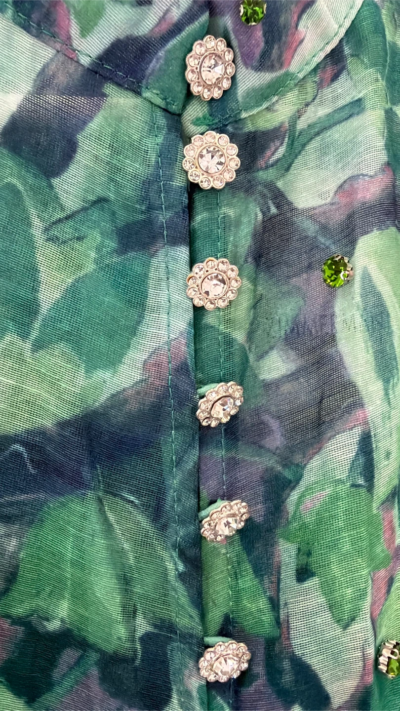 Green Leaf Print Beaded Dress with Bow S/M - photo 4