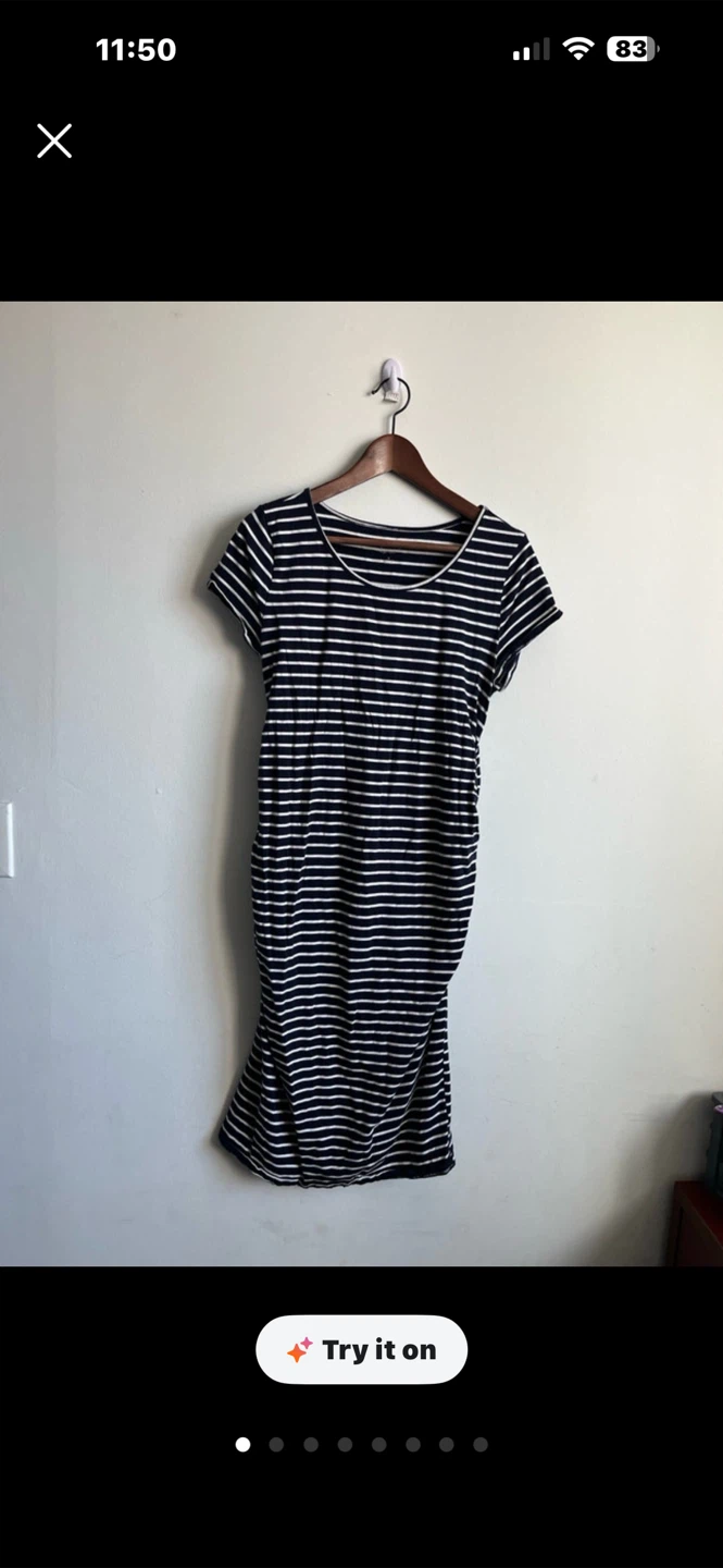 Isabel Maternity Striped Ruched Dress Size L