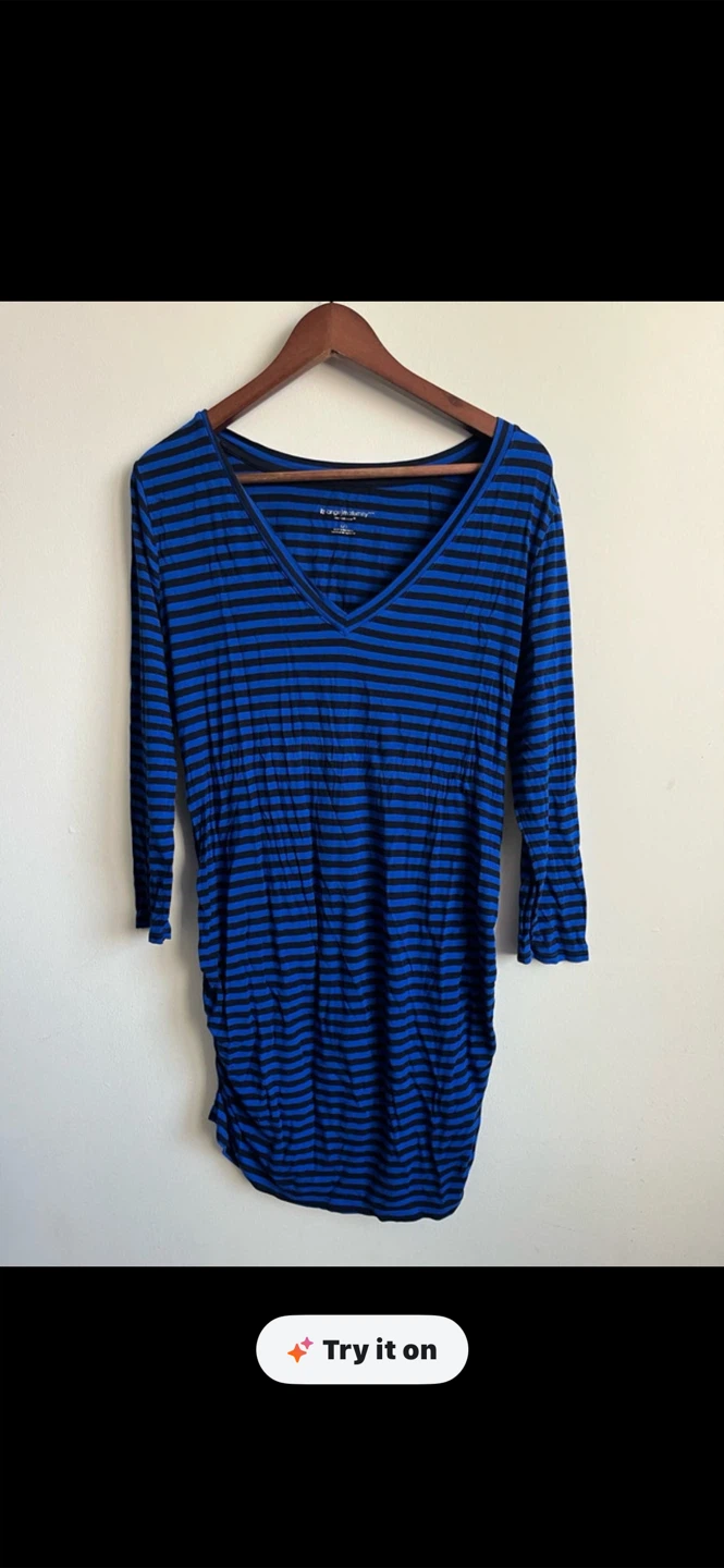 Liz Lange Maternity Blue & Black Striped Long Sleeve Top Size L