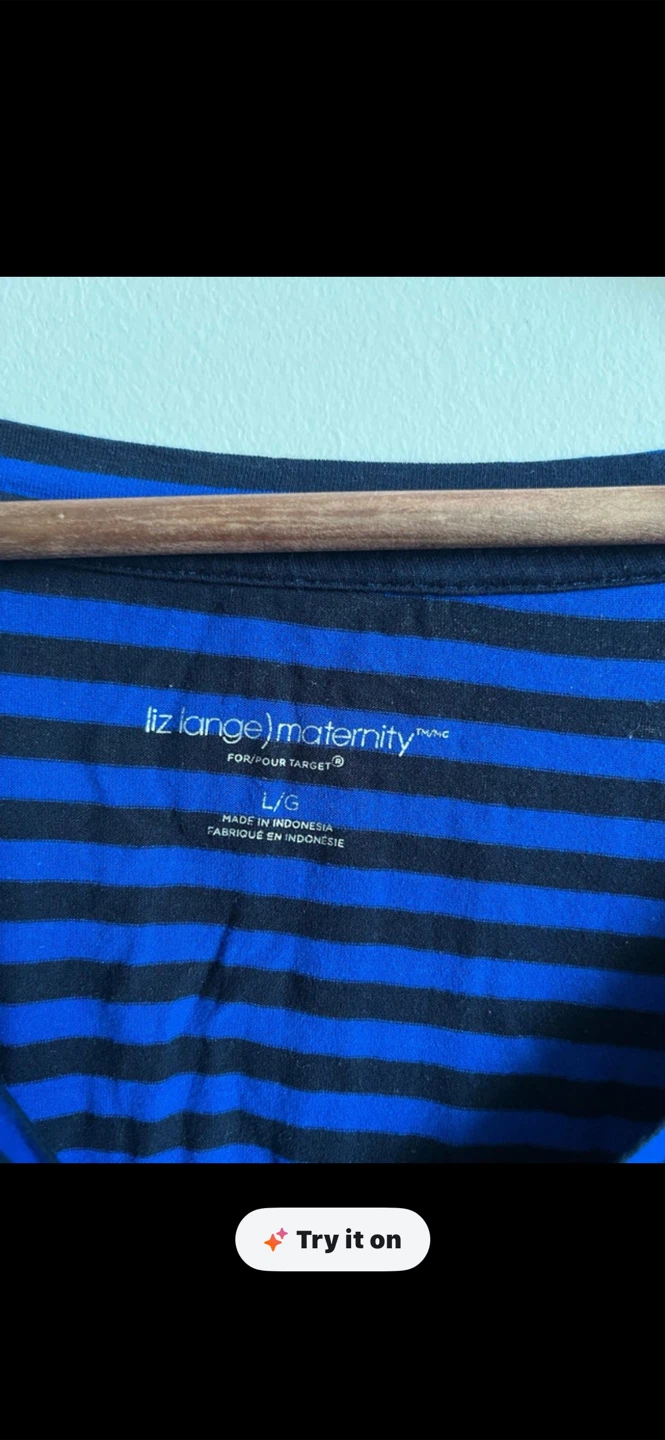 Liz Lange Maternity Blue & Black Striped Long Sleeve Top Size L - photo 2