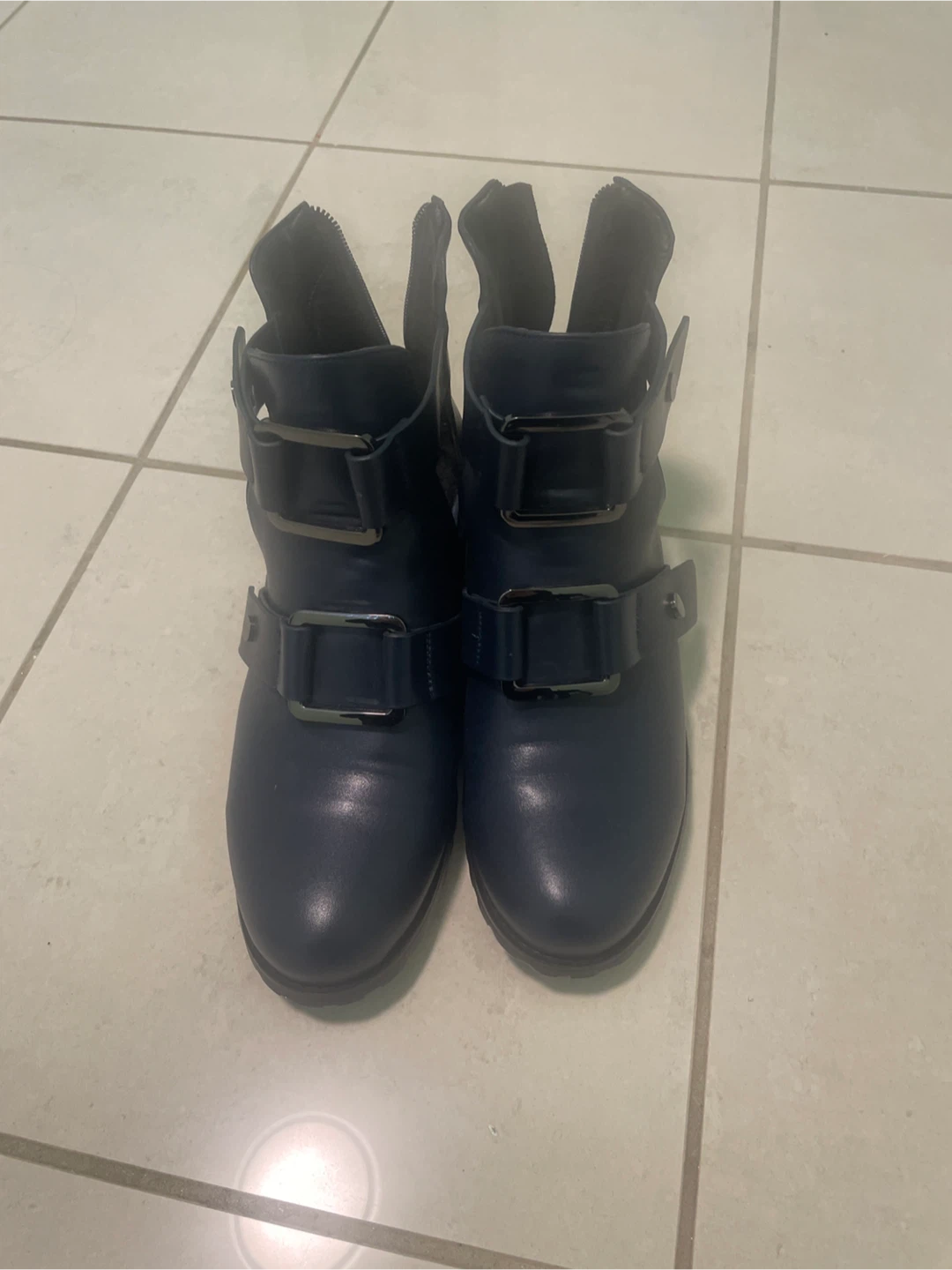 Navy Blue Buckle Ankle Boots - photo 2