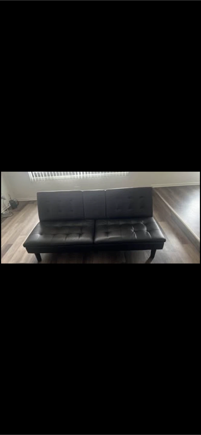 Black Faux Leather Futon Sofa Bed - photo 2