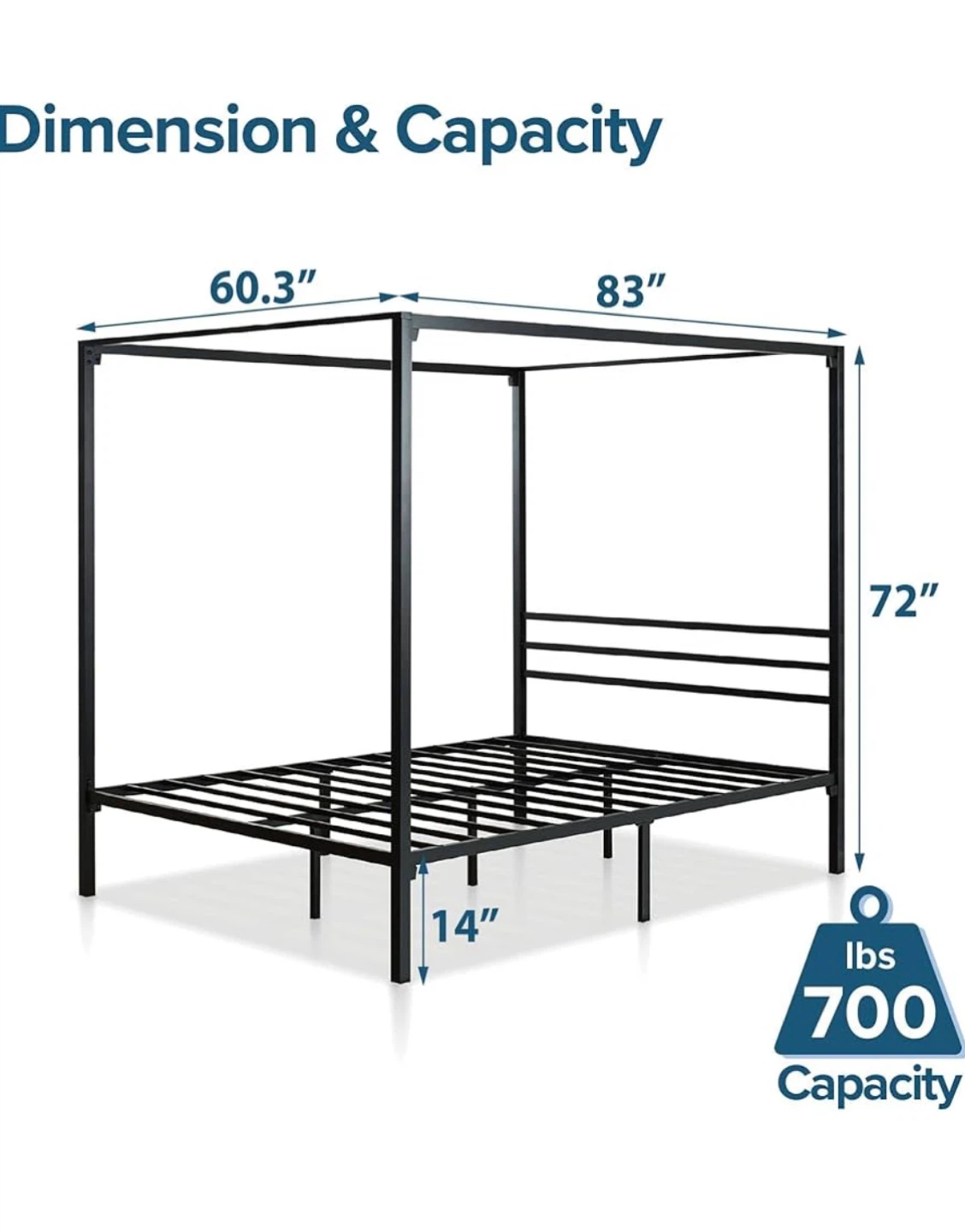 Zinus Black Metal Canopy Bed Frame - photo 2