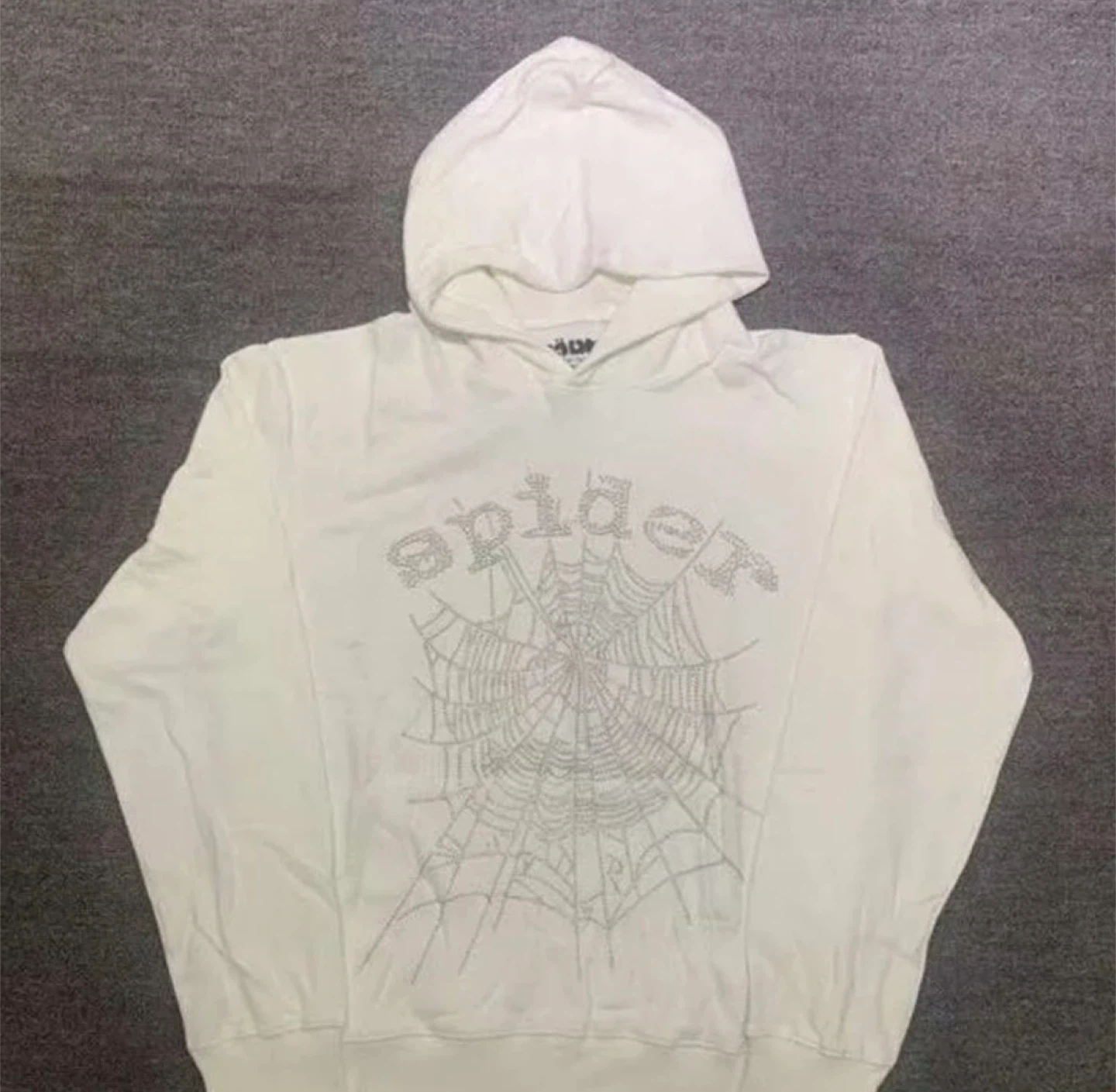 White Spider Web Hoodie with Rhinestones