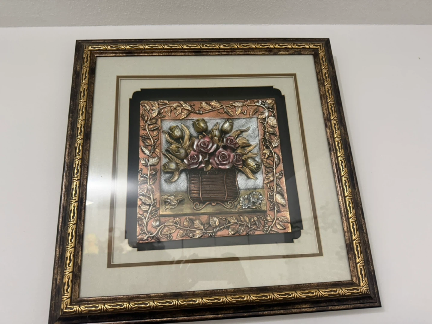 Embossed Metal Wall Art - Floral Basket Design