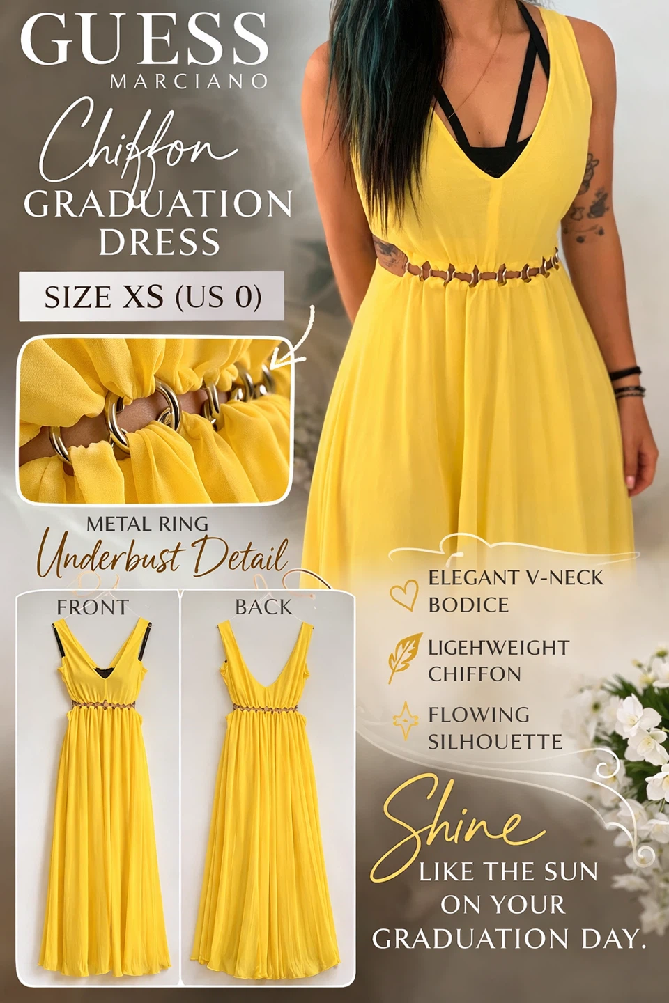 Graduation Dress – Yellow Chiffon Maxi Dress | GUESS Marciano