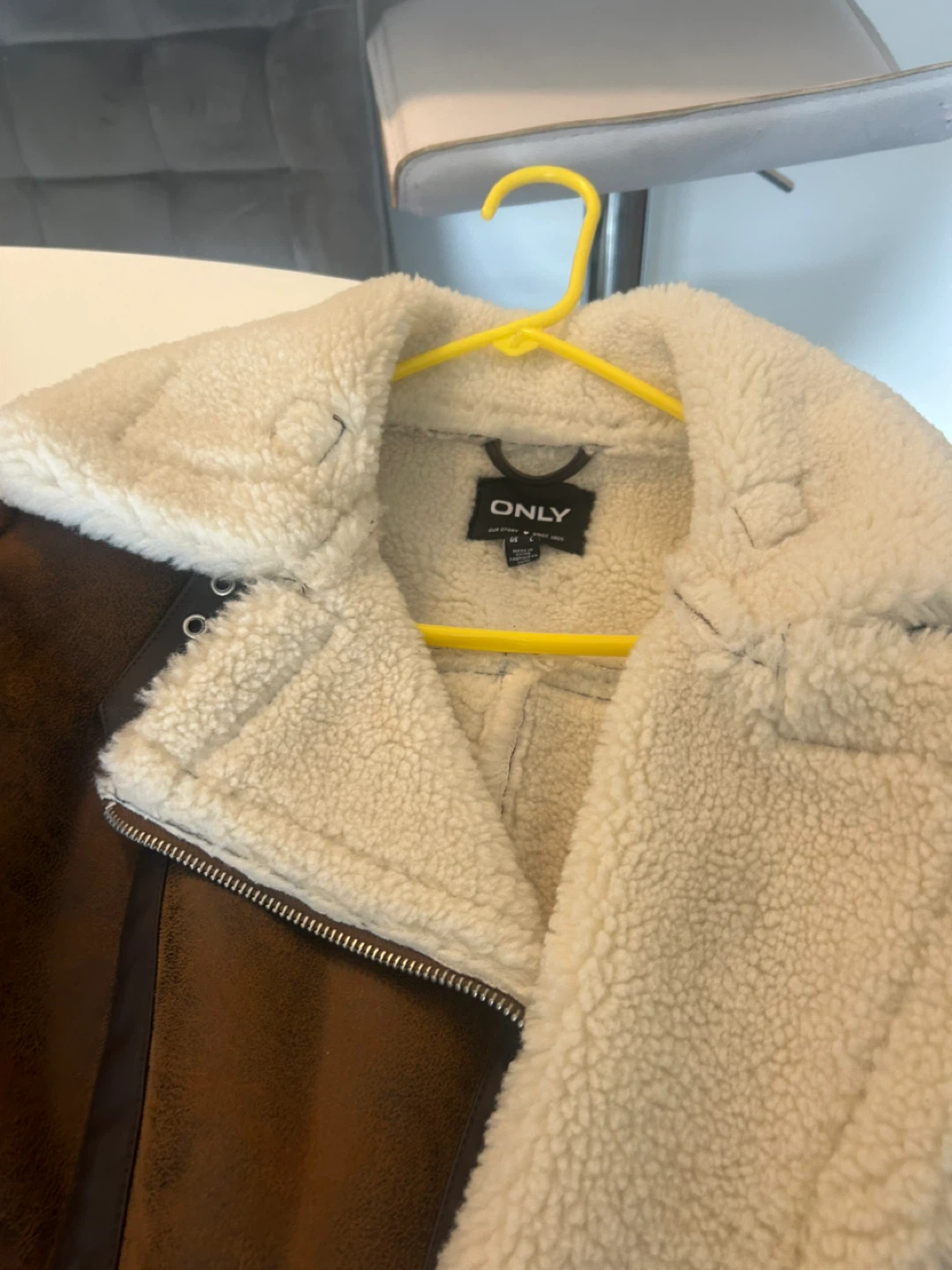 ONLY Brown Faux Suede Sherpa Lined Aviator Jacket - photo 2