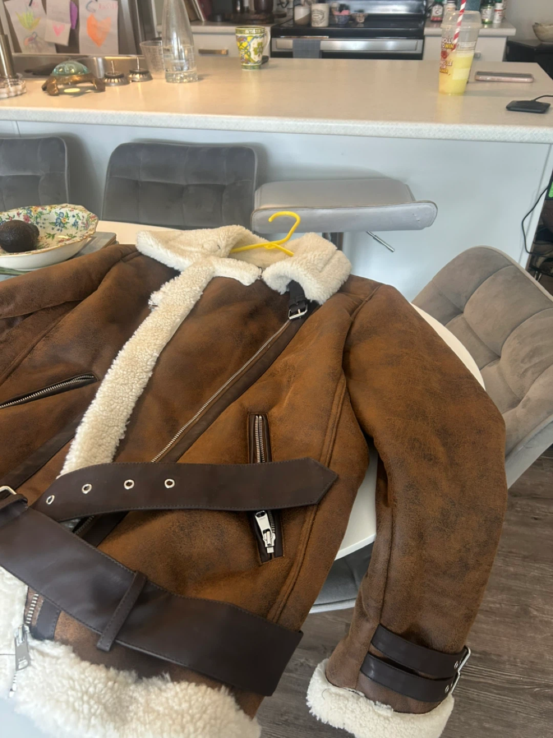 ONLY Brown Faux Suede Sherpa Lined Aviator Jacket - photo 3