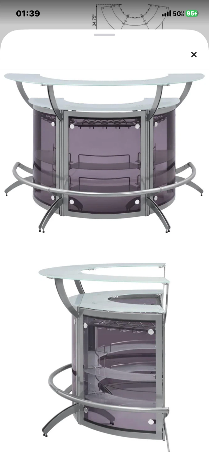 Modern Curved Glass Home Bar + 2 IKEA Adjustable Stool - photo 2
