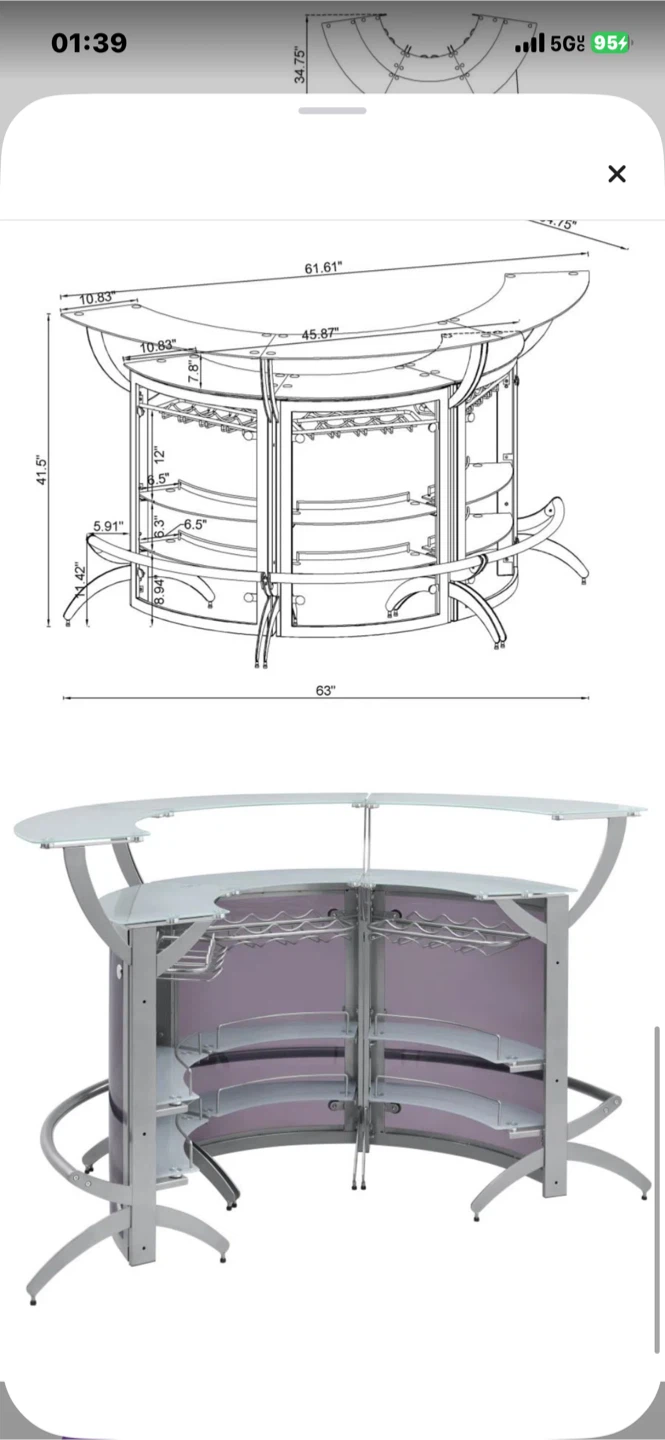 Modern Curved Glass Home Bar + 2 IKEA Adjustable Stool - photo 3