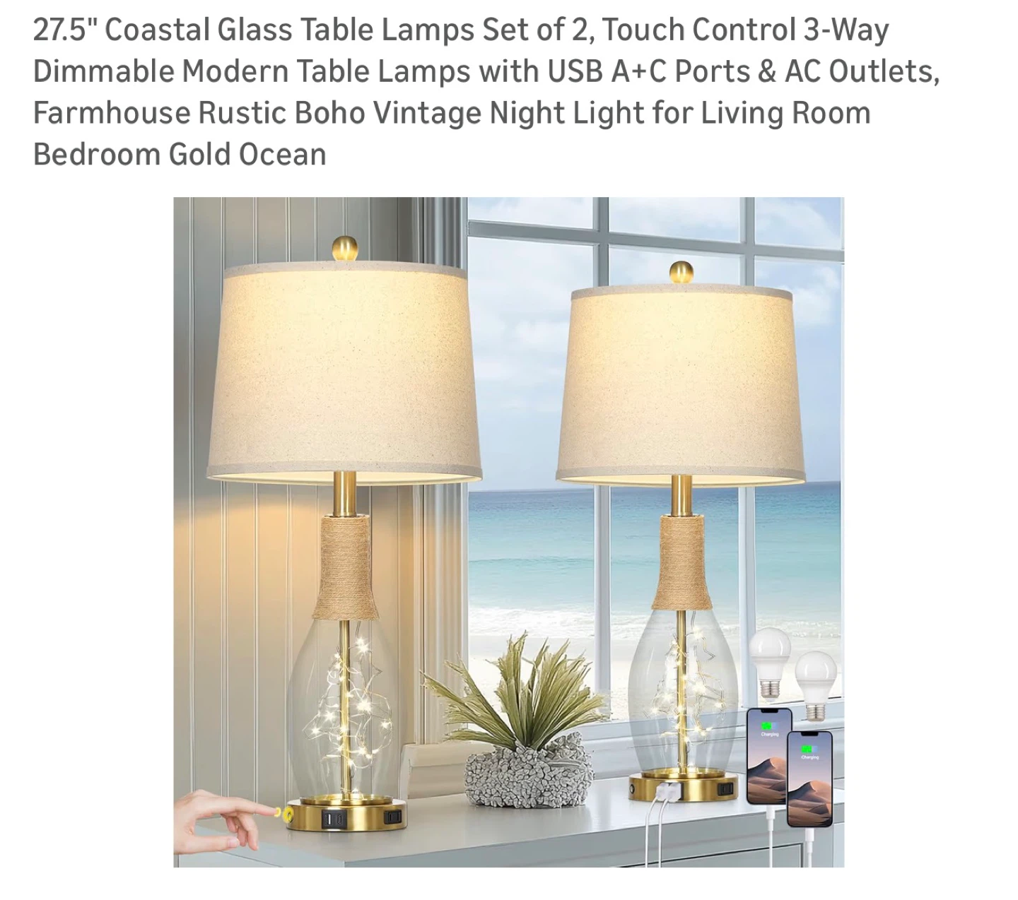 Set of 2 Coastal Glass Table Lamps