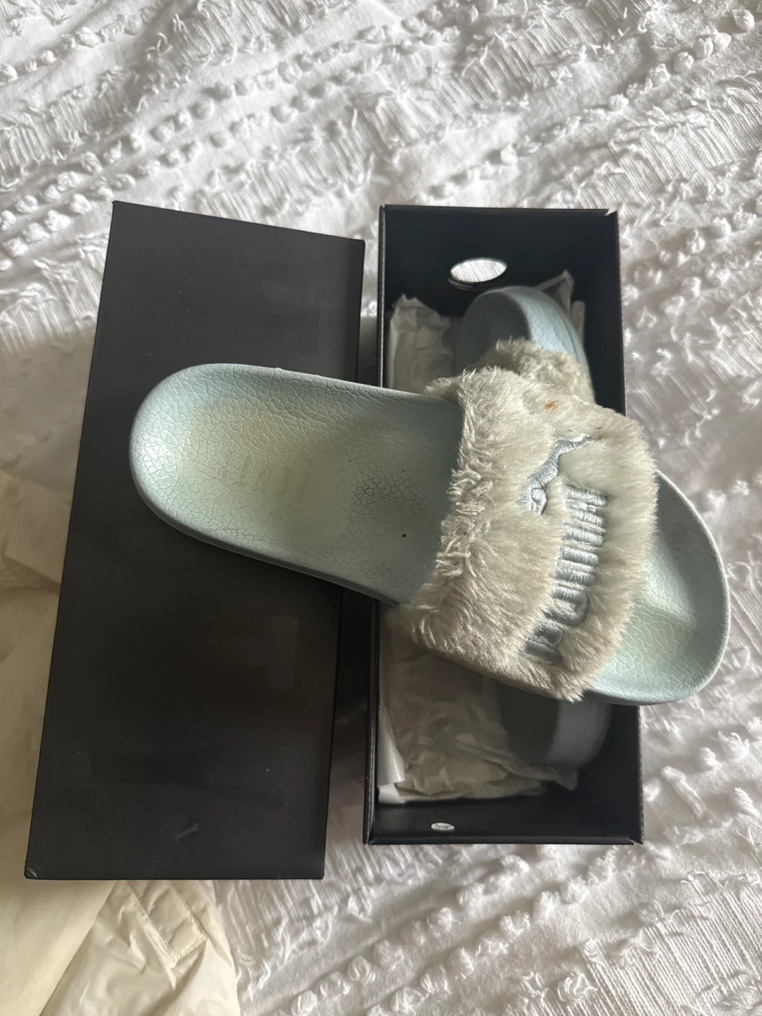 Light Blue Faux Fur Slides (Fenty)