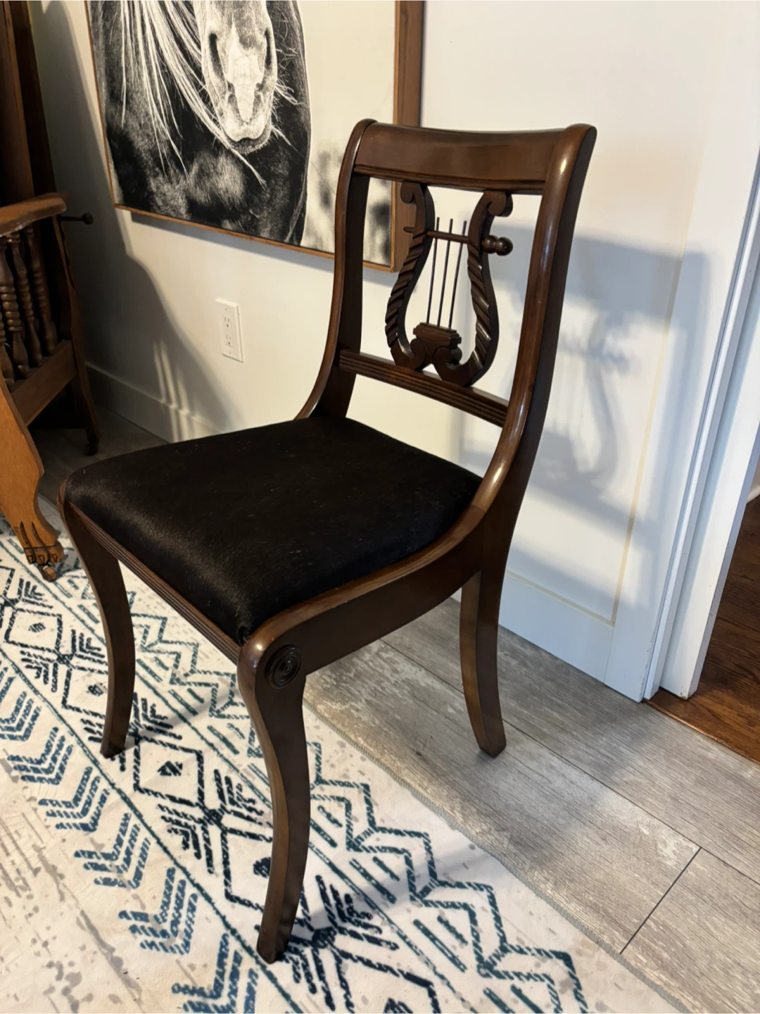 Antique Wooden Accent Chair with Lyre Back - photo 2