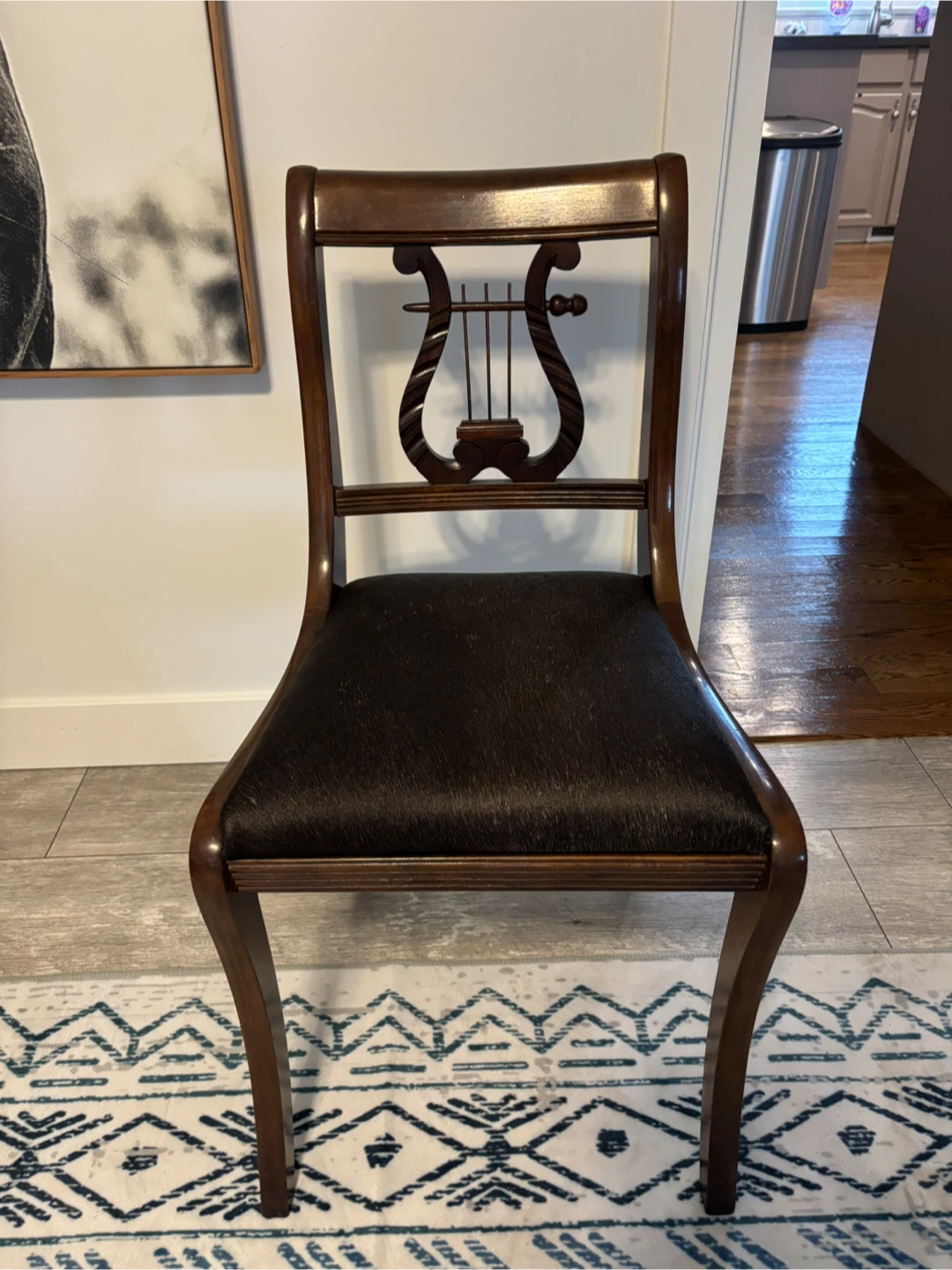 Antique Wooden Accent Chair with Lyre Back