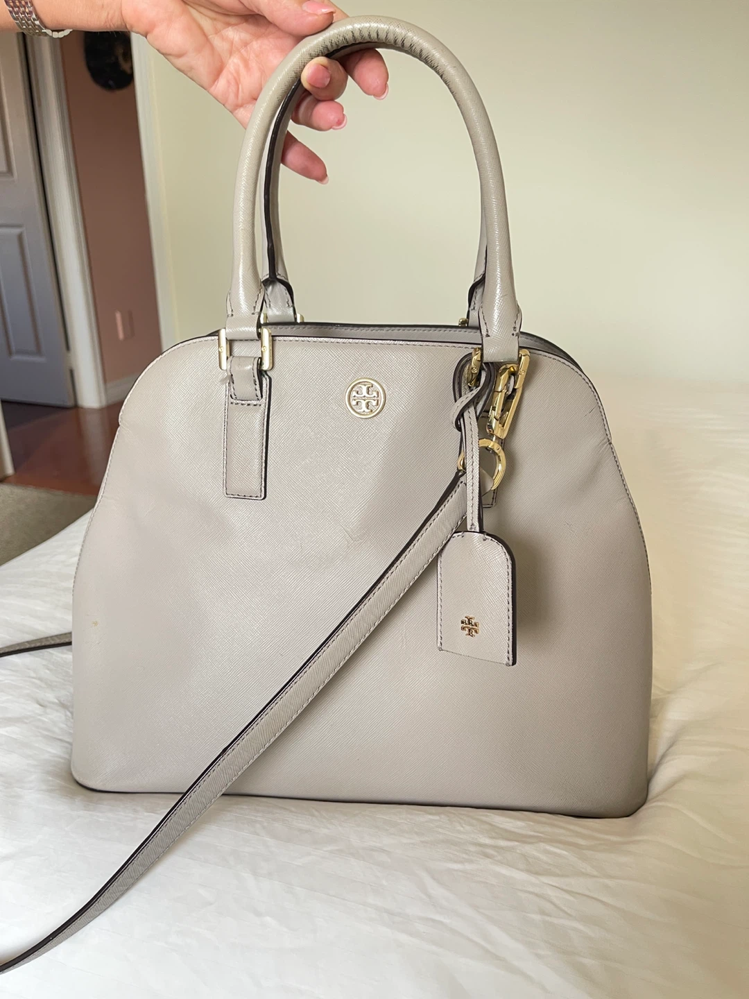 Tory Burch Grey Leather Satchel Handbag