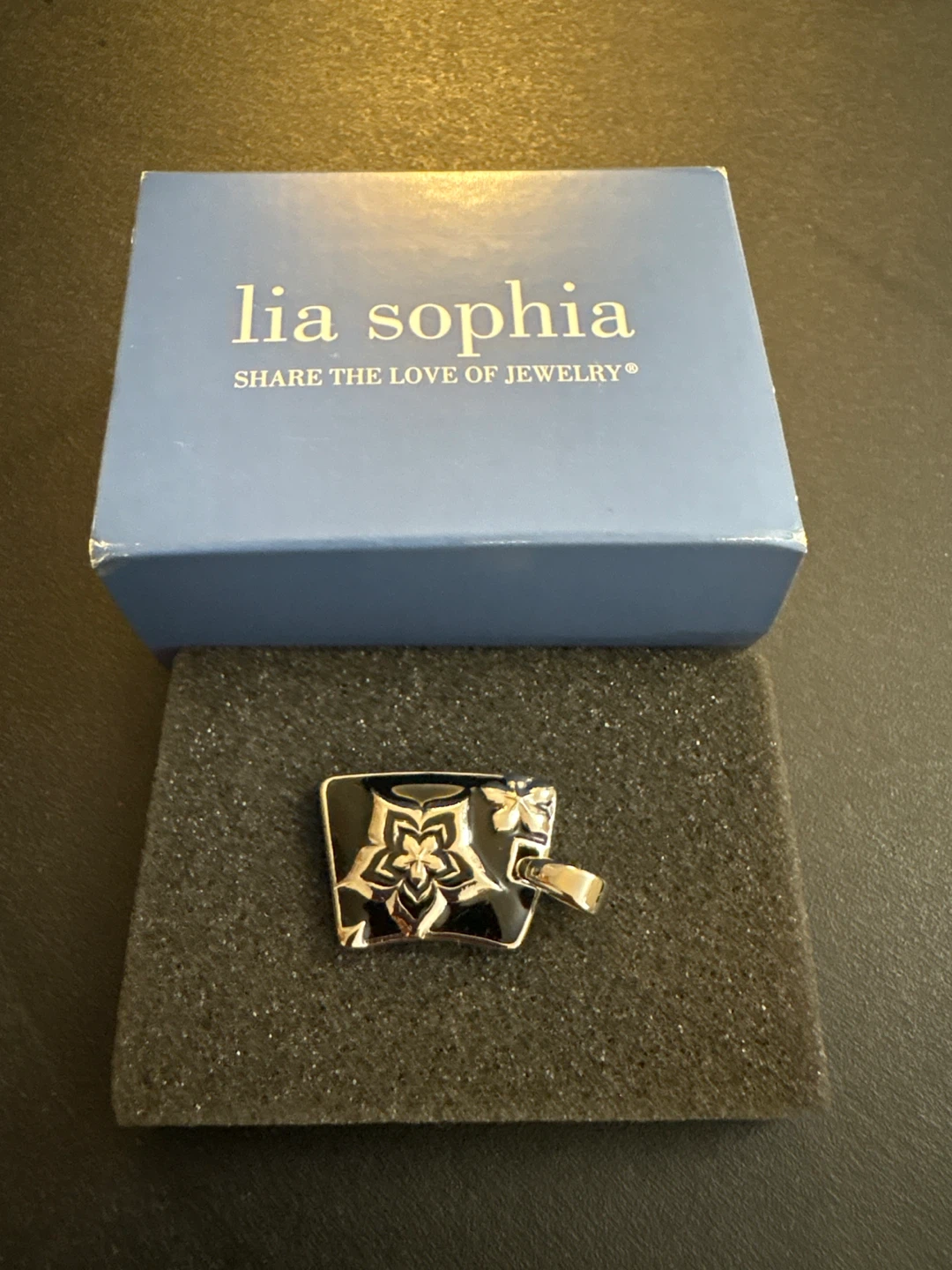 Lia Sophia Black Enamel Pendant Necklace Charm
