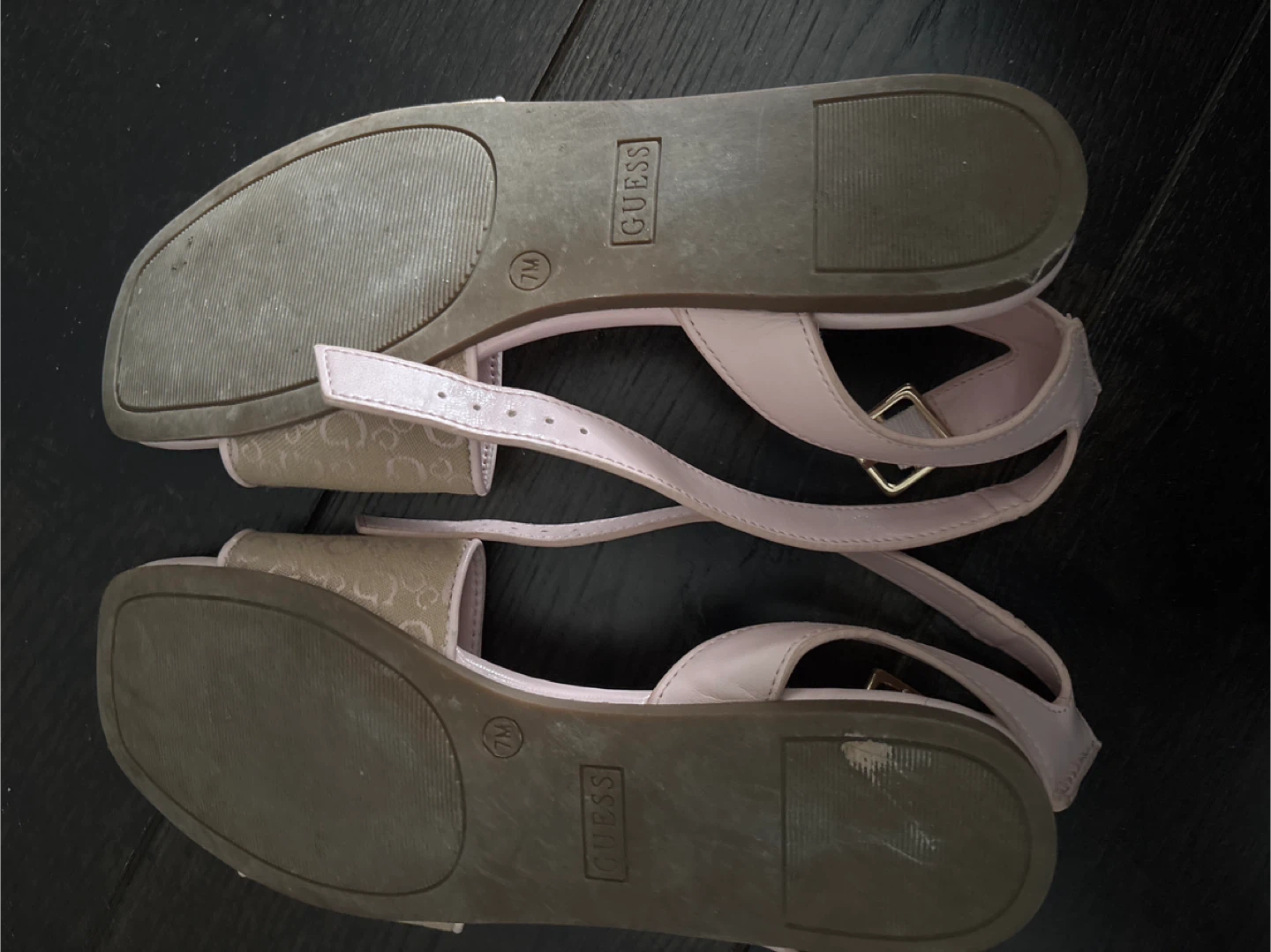 Guess Pink & Beige Logo Strap Sandals Size 7 - photo 3