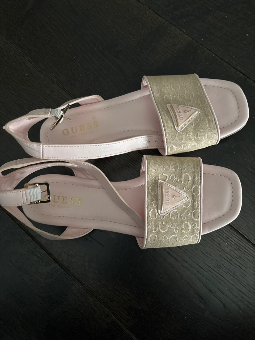 Guess Pink & Beige Logo Strap Sandals Size 7 - photo 2