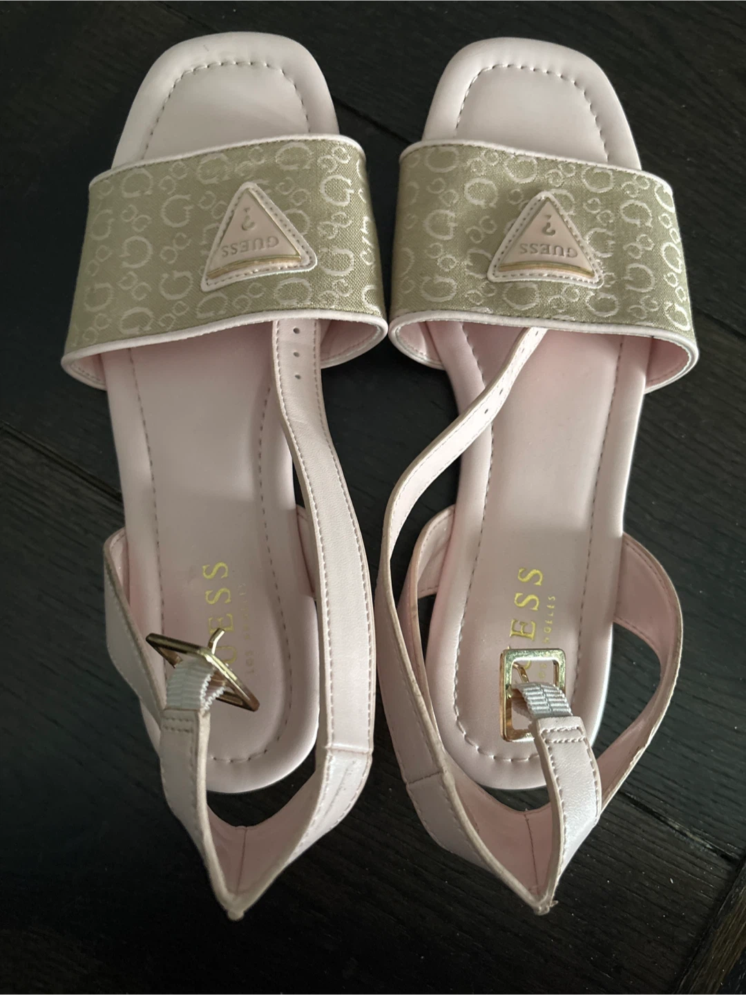 Guess Pink & Beige Logo Strap Sandals Size 7