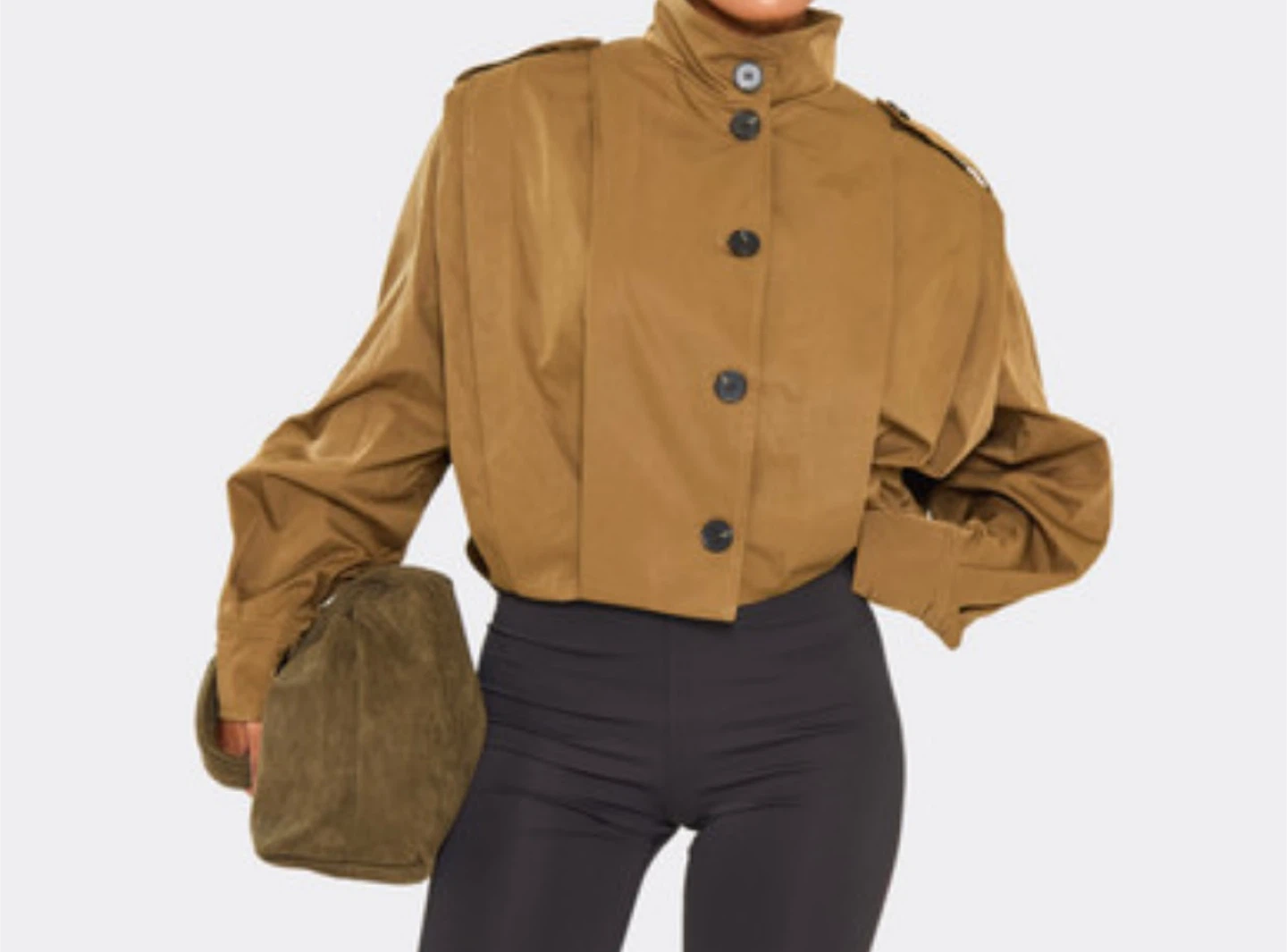 Zara Brown Cropped Button-Up Jacket
