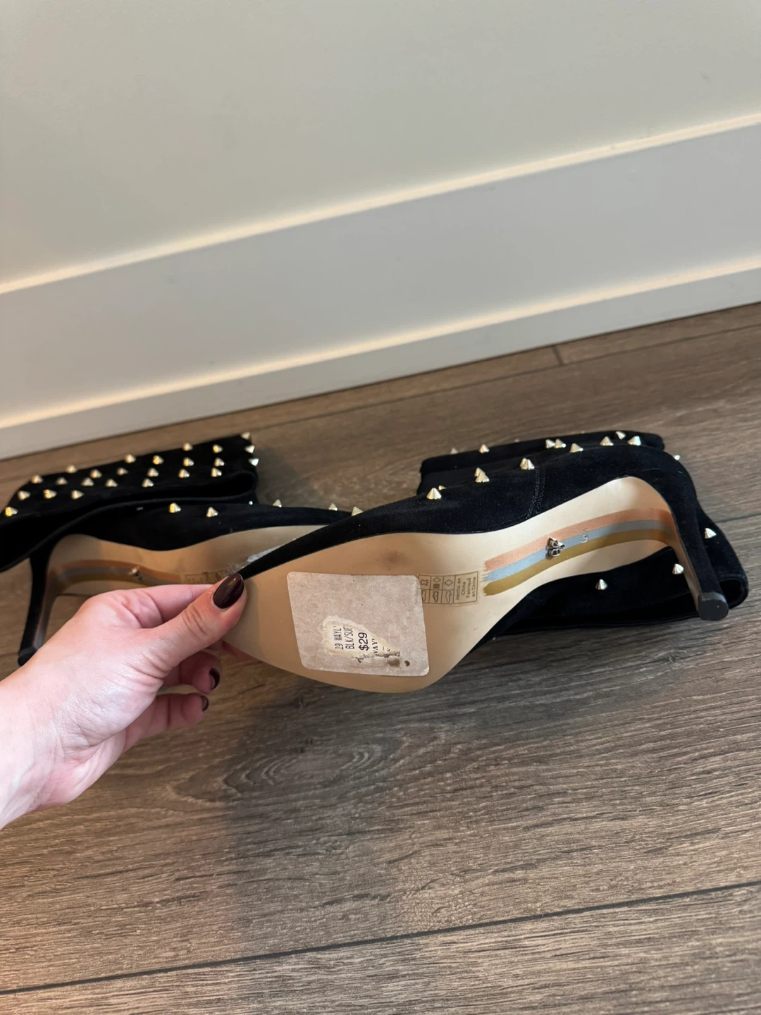 Black Suede Studded Heeled Boots - photo 4