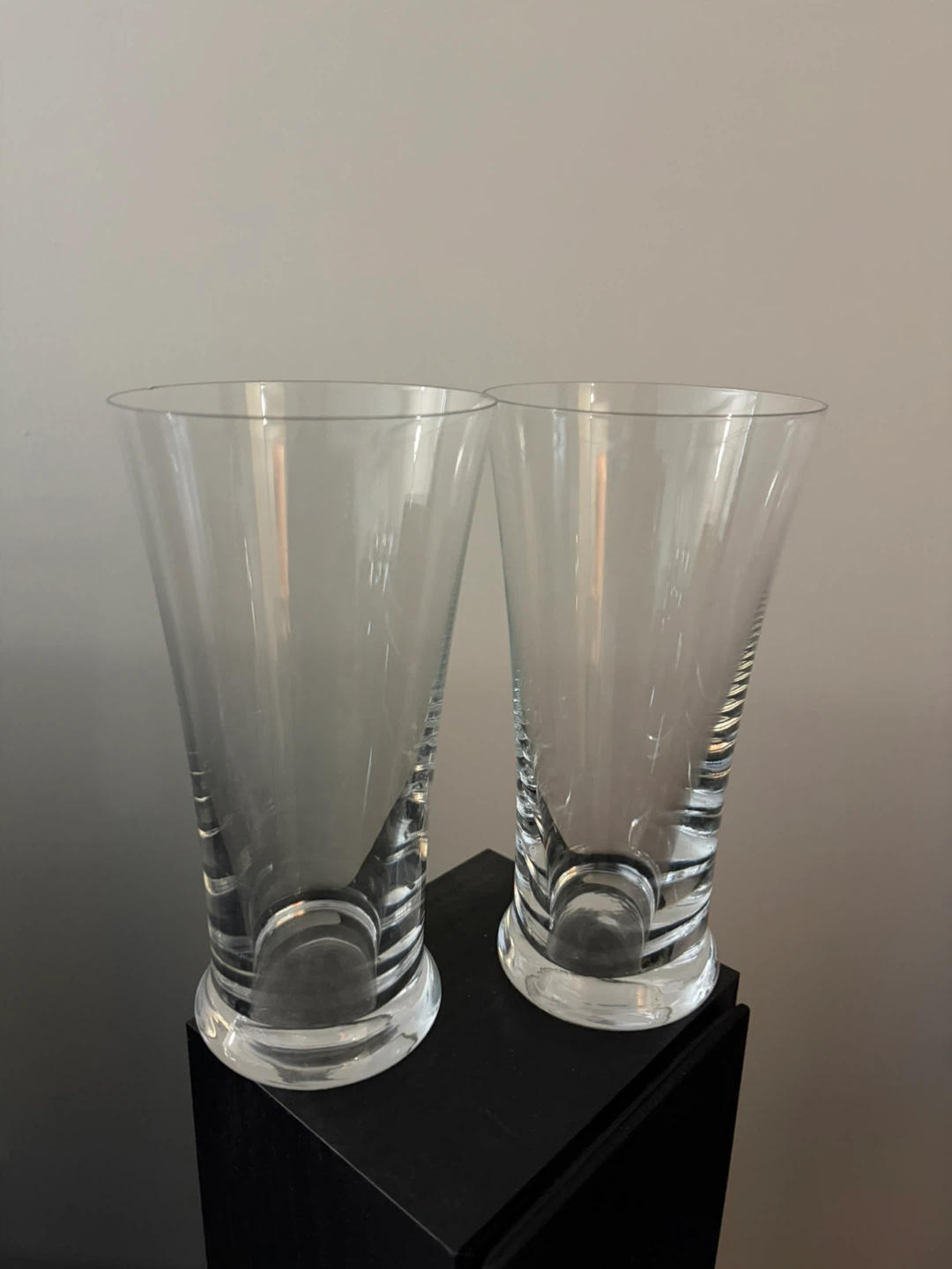 Set of 2 Clear Glass Fluted Vases