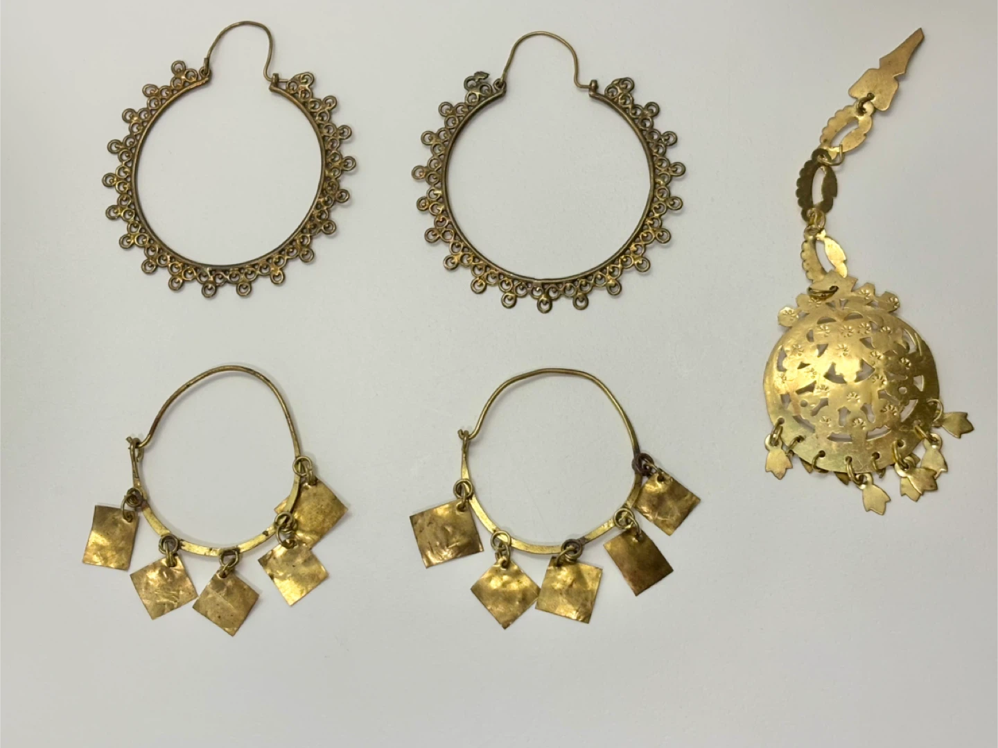 Ethnic Brass Earrings bundle , Indian Tribal Style Jewelry - photo 2