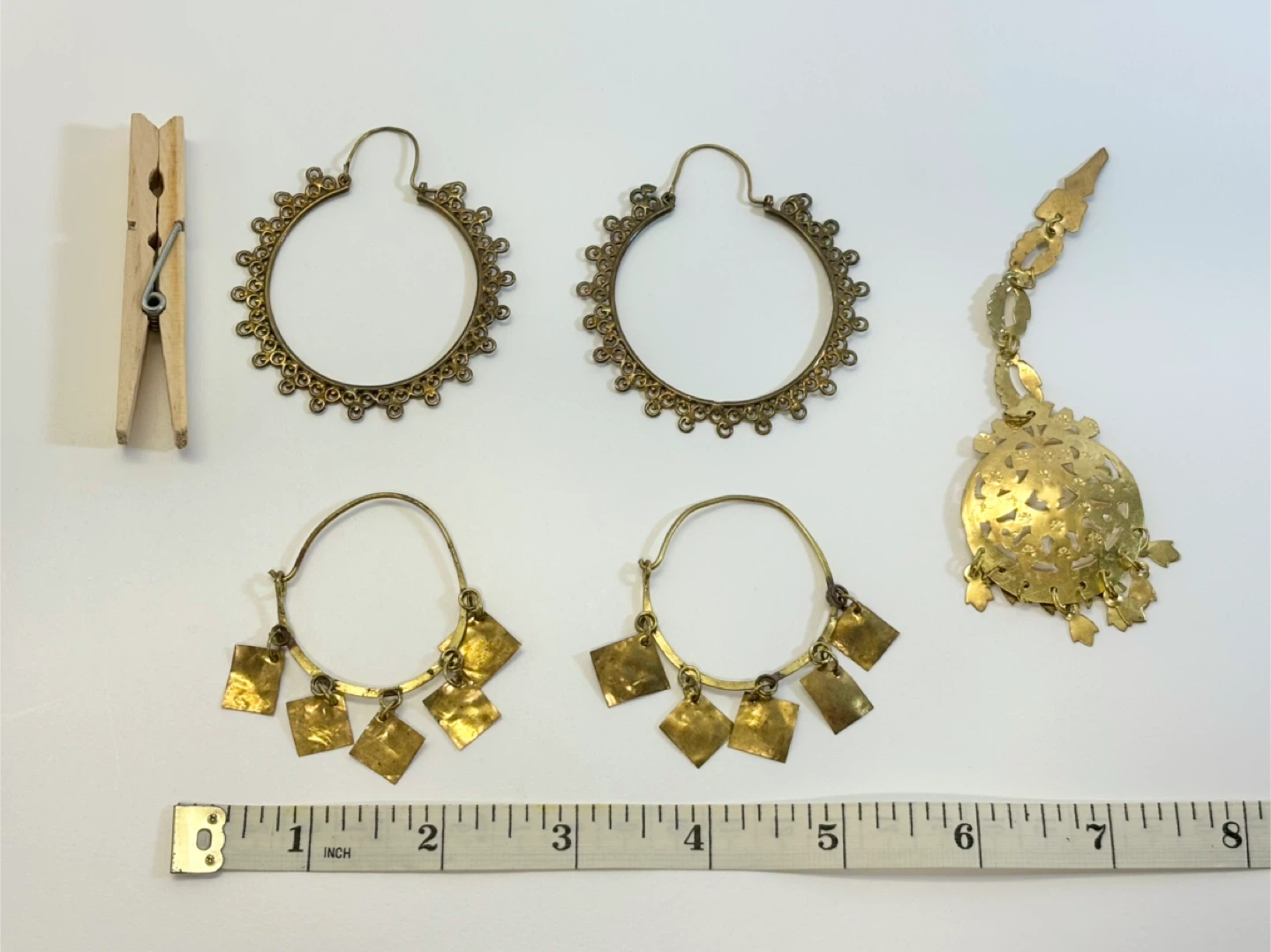 Ethnic Brass Earrings bundle , Indian Tribal Style Jewelry - photo 3