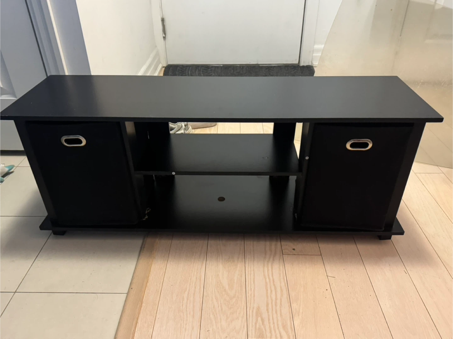Black TV Stand with Storage Bins