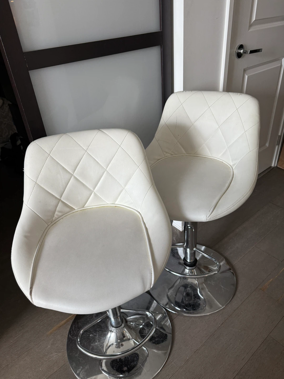 White Faux Leather Bar Stools (Set of 2)Free.ASAP