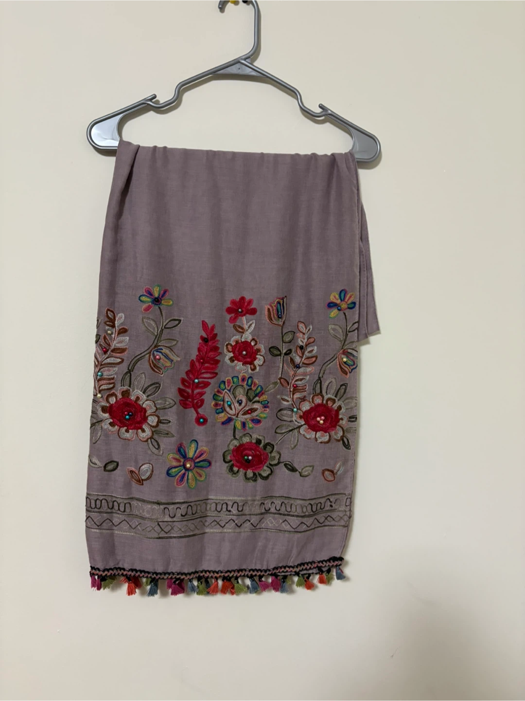 Pink Embroidered Scarf with Tassels - photo 2