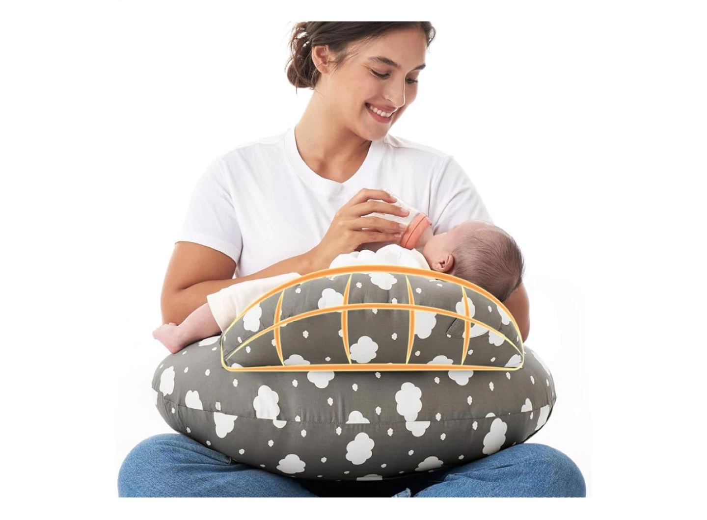 Momcozy Nursing Pillow - Grey Cloud Print