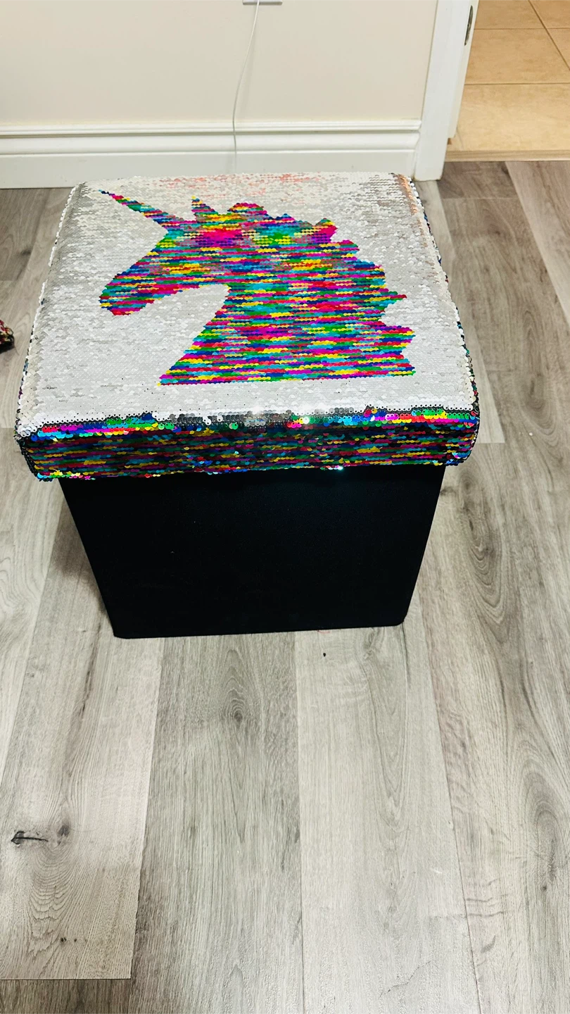 Unicorn Sequin Storage Ottoman - photo 4